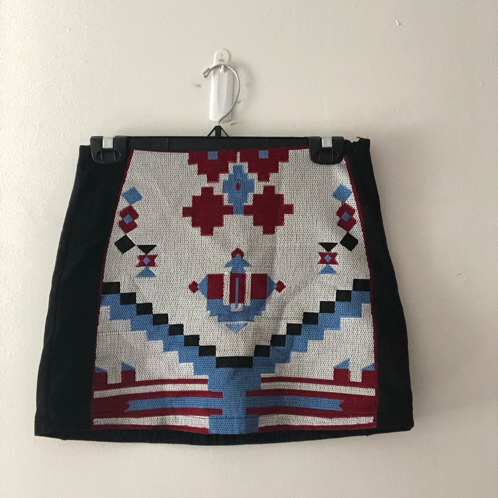 Farm Rio Knit Mini Skirt in Aztec Wool Tapestry Colorful Geometric Boho Sz Small